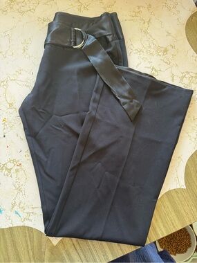 Women’s Black Low-Waist Belted Dress Pants